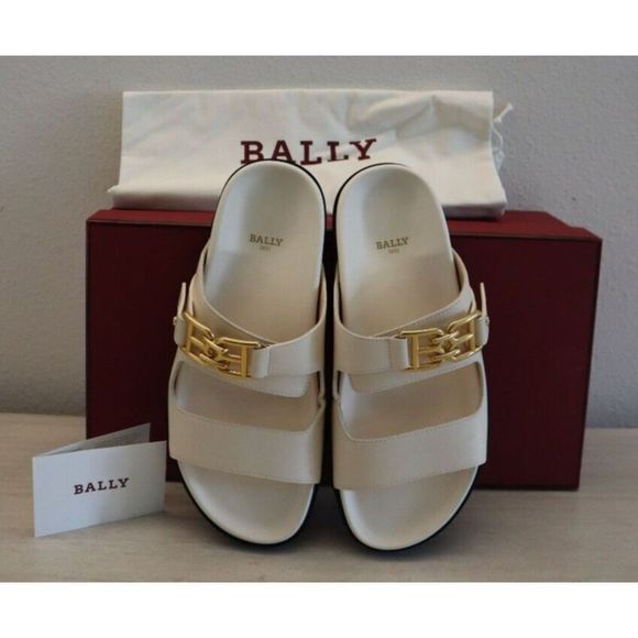 Bally 6300082 Women's Sz 5.5M Bone/Beige Leather Emma Slide Sandals $640 - Picture 1 of 13